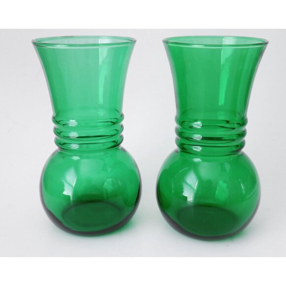 2 Vintage Forest Green Vases Anchor Hocking Vase  1960's - Picture 2 of 4